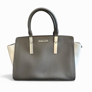 KENNETH COLE REACTION 2-Tone Grey & White Faux Leather Satchel Tote Bag Handbag